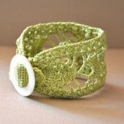 Lace Cuff with Vintage Buckle in Lime Green - MADE TO ORDER